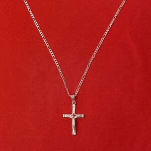 Sterling silver 925  Crucifix Cross Charm Pendan and chain‎ necklace